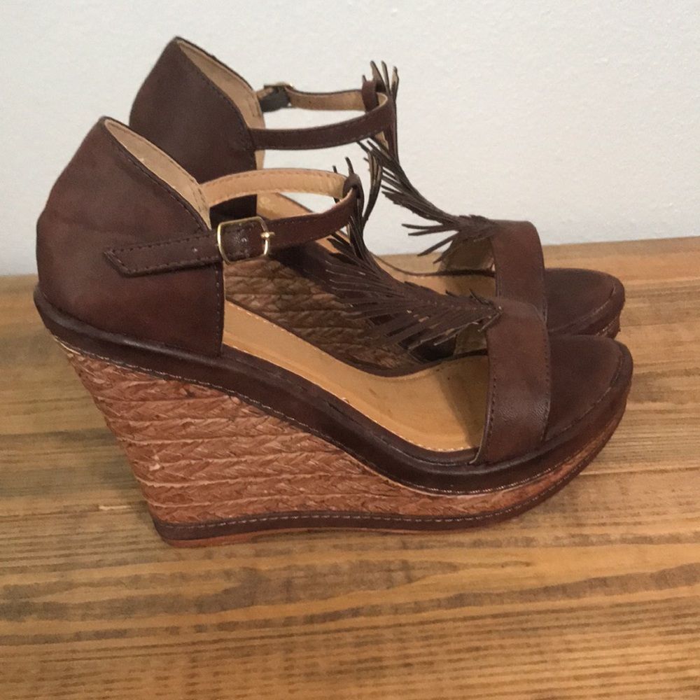 Brown Wedge Sandals Nwt By Olive Street — image 2 of 8